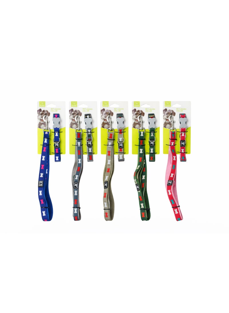 طقم طوق ومقود للحيوانات الأليفة من نونبيل مع مشبك على شكل عظمة، مقاس 1.5 × 120 سم، طول الطوق والمقود من 19 إلى 27 سم